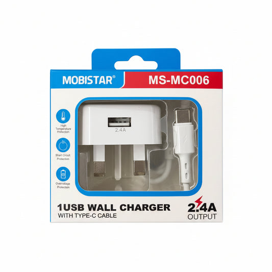 1 USB Wall Charger with Type-C Cable – Fast Charging Adapter