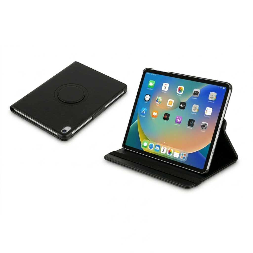 Black 360° iPad Case – Rotating Stand Cover, Shockproof Full Protection