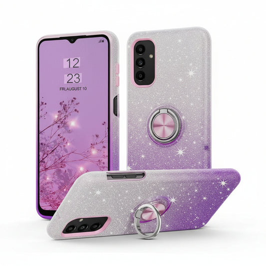 Purple 2-Tone Glitter Ring Case | Shockproof Phone Cover with Stand Grip