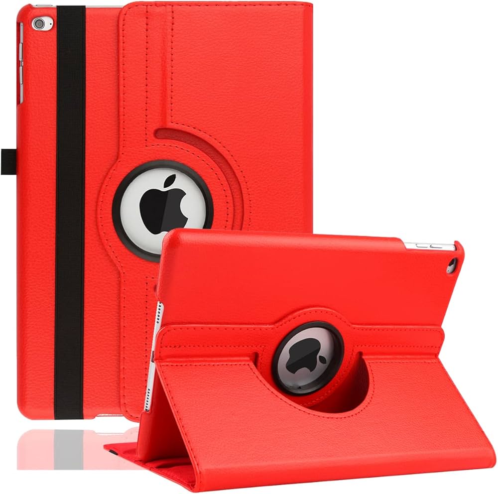 Red 360° iPad Case – Rotating Stand Cover, Shockproof Full Protection