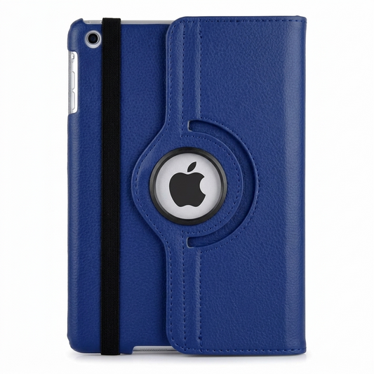 Blue 360-degree rotation case with Apple logo on a white background