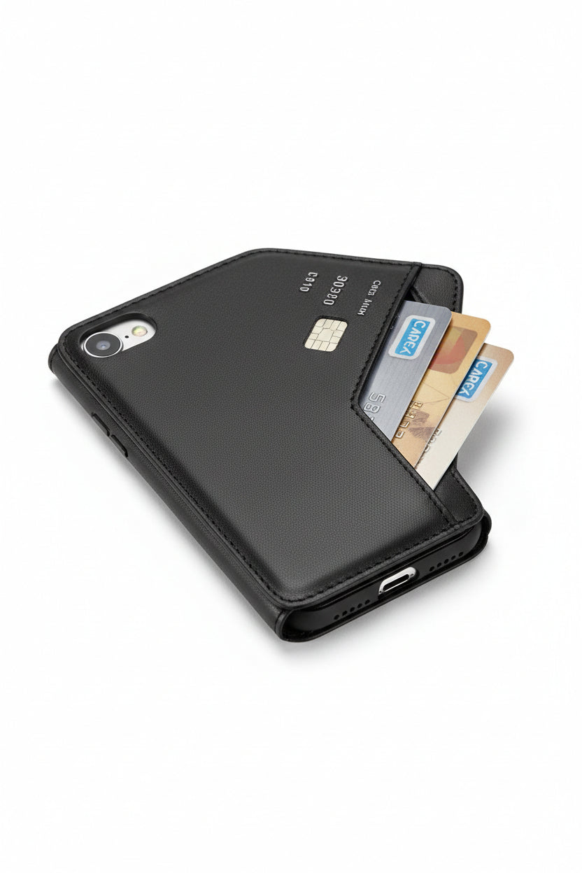 Black Card Leather Case | Slim Wallet Phone Cover with Card Holder