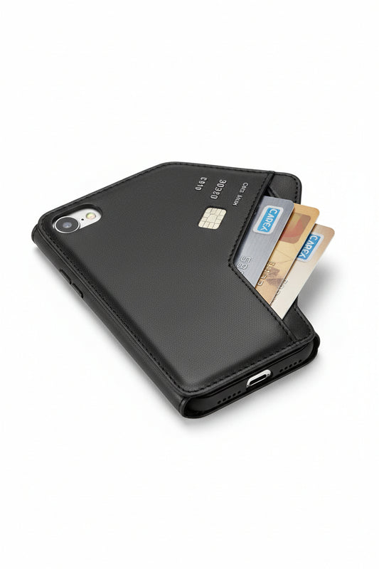 Black Card Leather Case | Slim Wallet Phone Cover with Card Holder