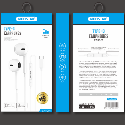 Type-C Earphones – Wired USB-C Earbuds with High Bass, Noise Isolation & HD Sound Quality