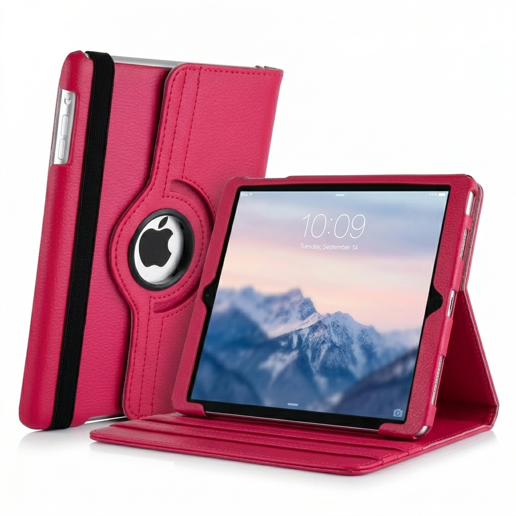 Pink 360° iPad Case – Rotating Stand Cover, Shockproof Full Protection