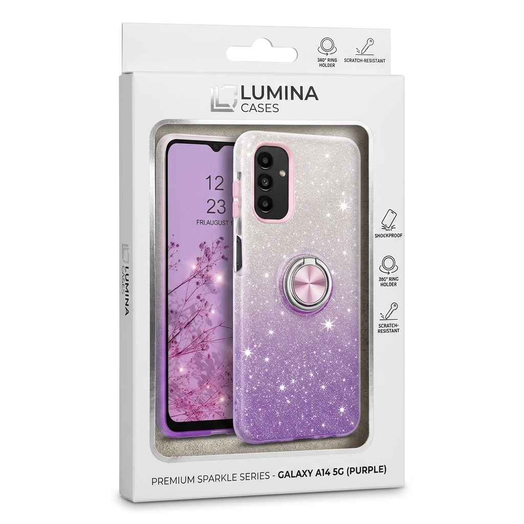 Purple 2-Tone Glitter Ring Case | Shockproof Phone Cover with Stand Grip