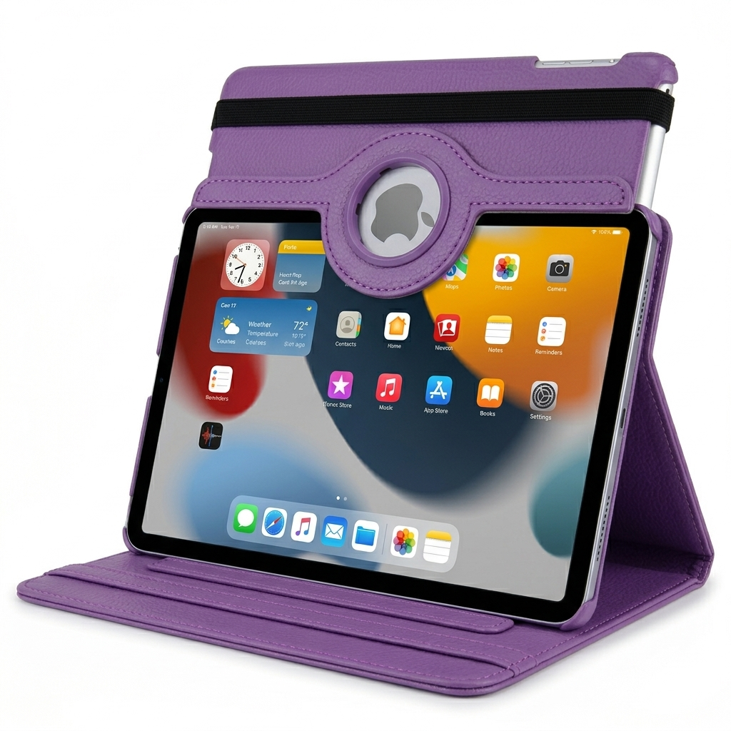 Purple 360° iPad Case – Rotating Stand Cover, Shockproof Full Protection