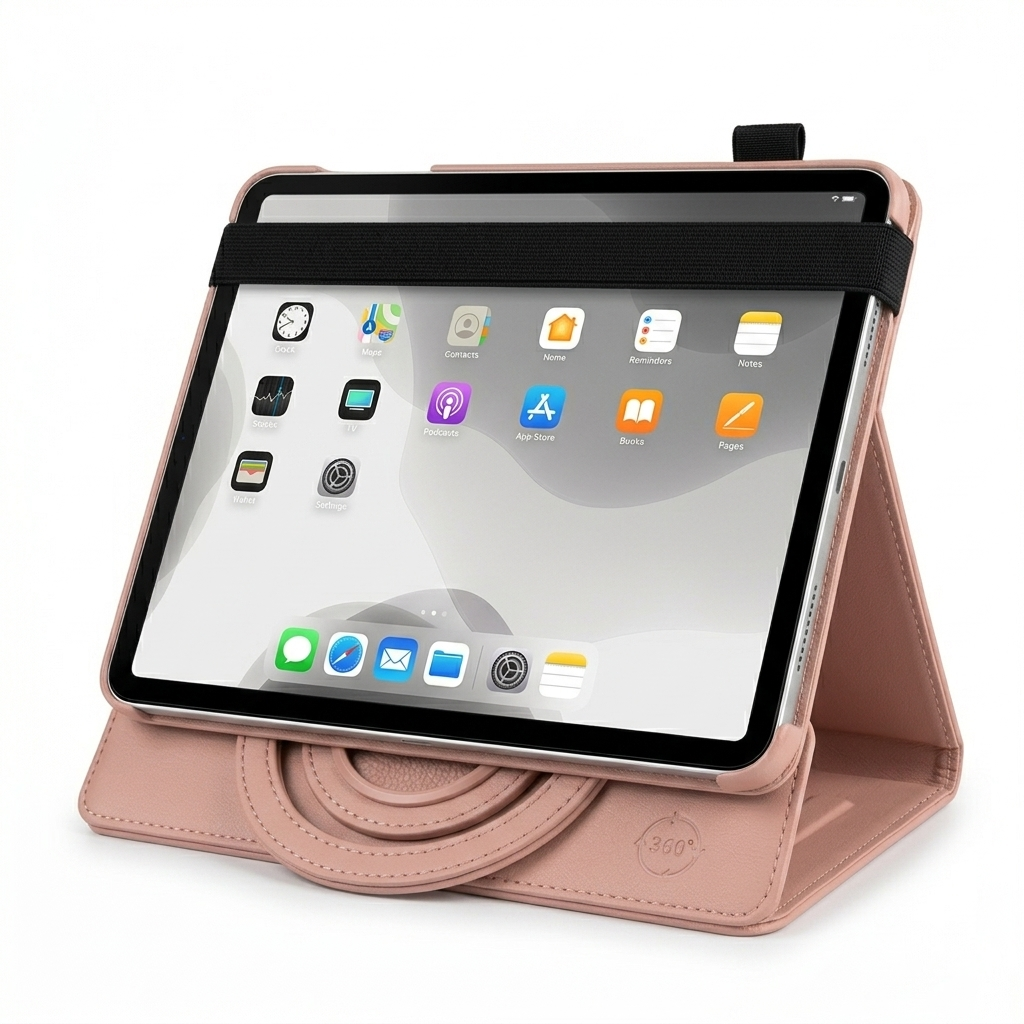 Rose 360° iPad Case – Rotating Stand Cover, Shockproof & Full Protection