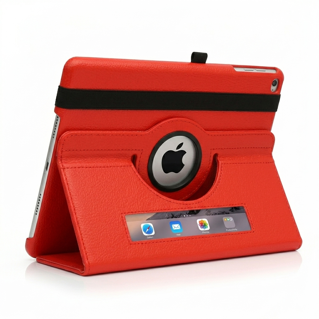 Red 360° iPad Case – Rotating Stand Cover, Shockproof Full Protection