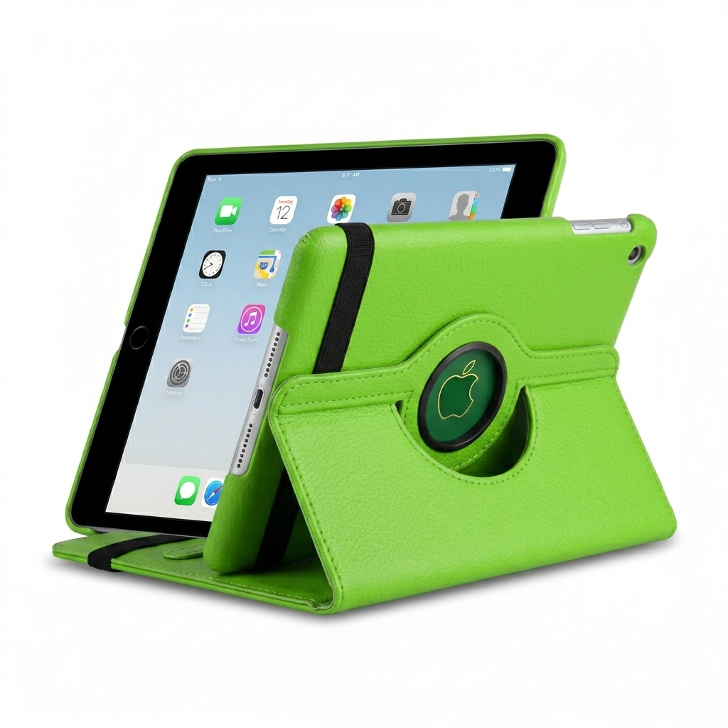 Green 360° iPad Case – Rotating Stand Cover, Shockproof Full Protection