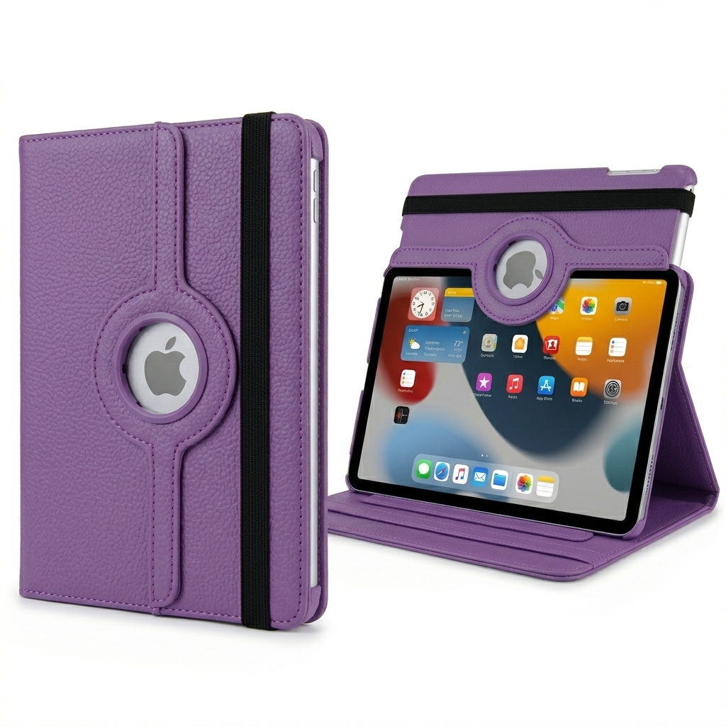 Purple 360° iPad Case – Rotating Stand Cover, Shockproof Full Protection