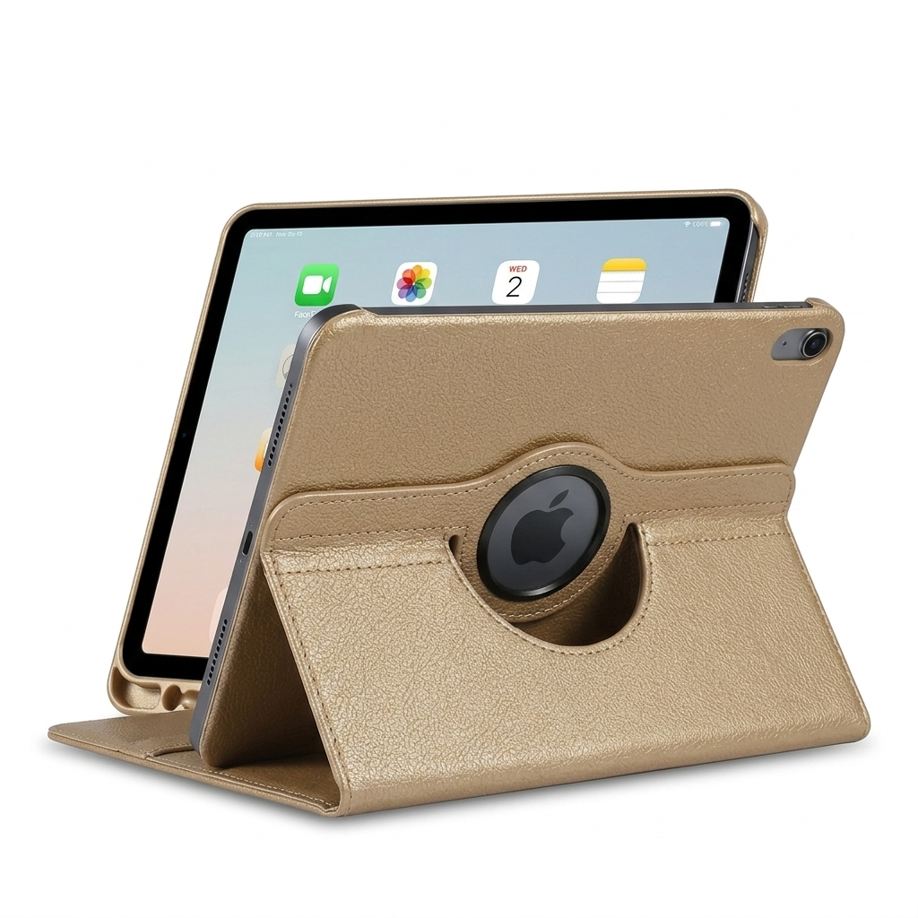 Gold 360° iPad Case – Rotating Stand Cover, Full Protection & Shockproof