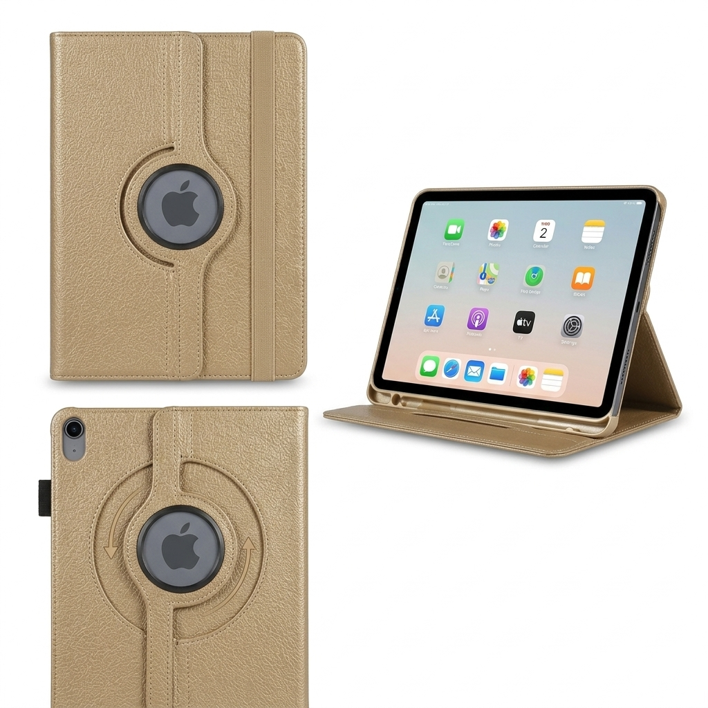 Gold 360° iPad Case – Rotating Stand Cover, Full Protection & Shockproof