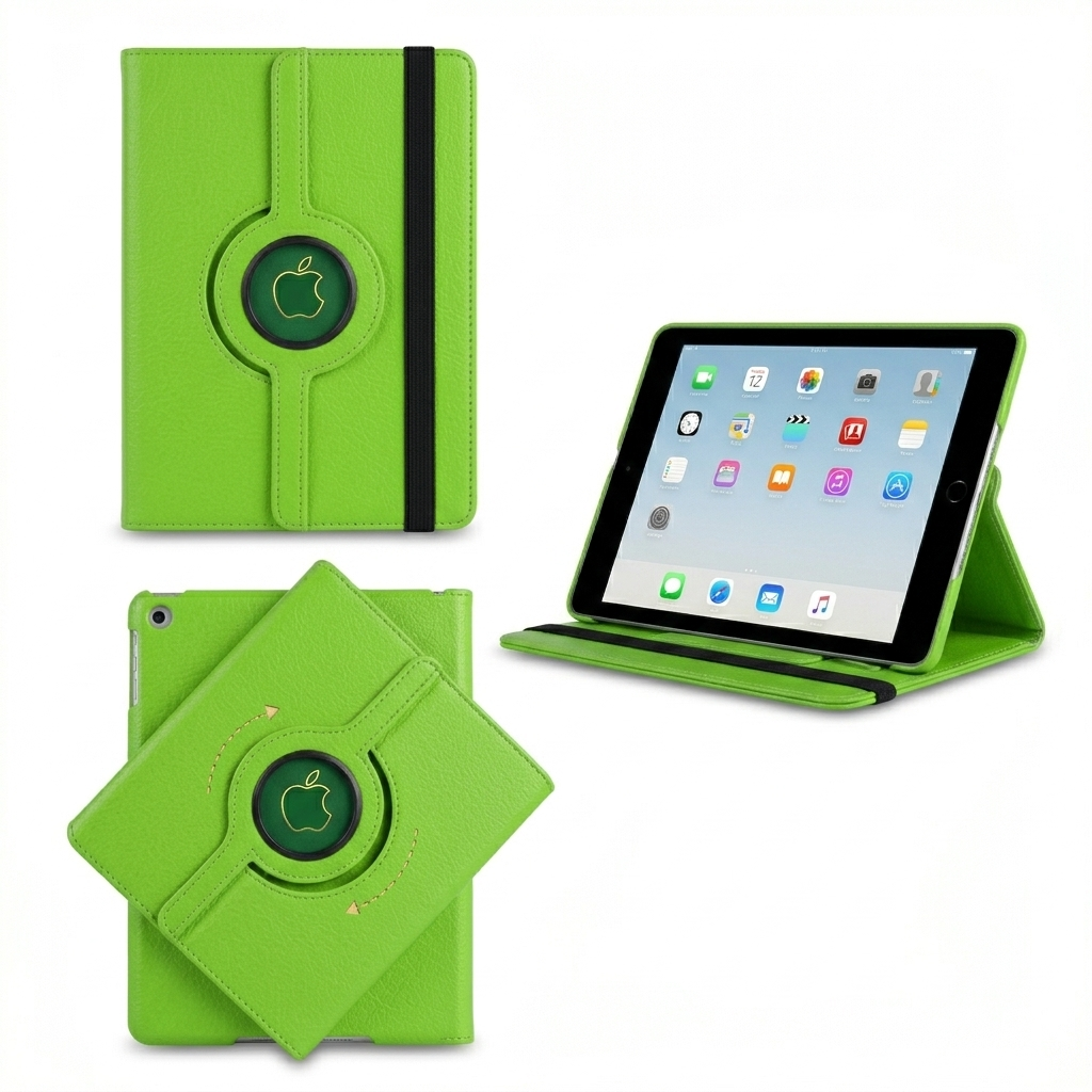 Green 360° iPad Case – Rotating Stand Cover, Shockproof Full Protection