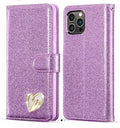 Purple Glitter Heart Book Case | Magnetic Flip Wallet Phone Cover