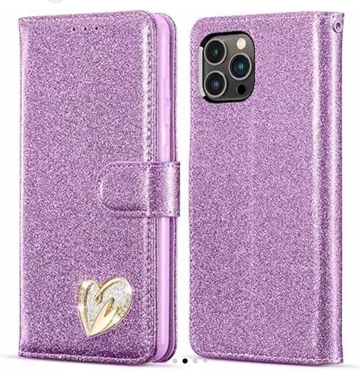 Purple Glitter Heart Book Case | Magnetic Flip Wallet Phone Cover