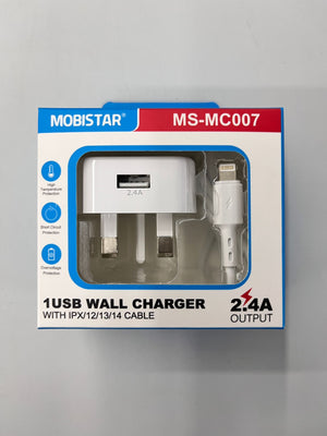 1 USB WALL CHARGER WITH IPX/12/13/14 CABLE