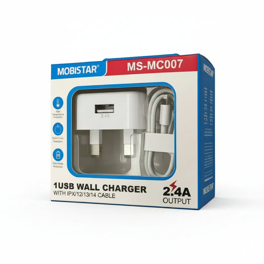 USB Wall Charger with Lightning Cable for iPhone 12/13/14 – Fast Charging Set
