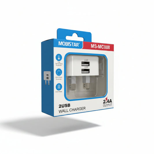 Dual Port USB Wall Charger 2.4A – Fast Charging Power Adapter