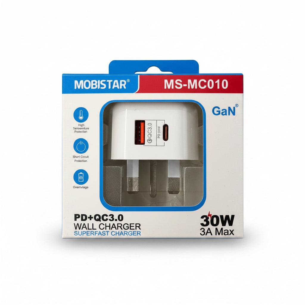 PD+QC3.0 WALL CHARGER SUPERFAST CHARGER, 30W 3A