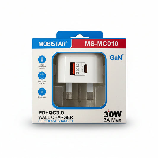 PD+QC3.0 WALL CHARGER SUPERFAST CHARGER, 30W 3A