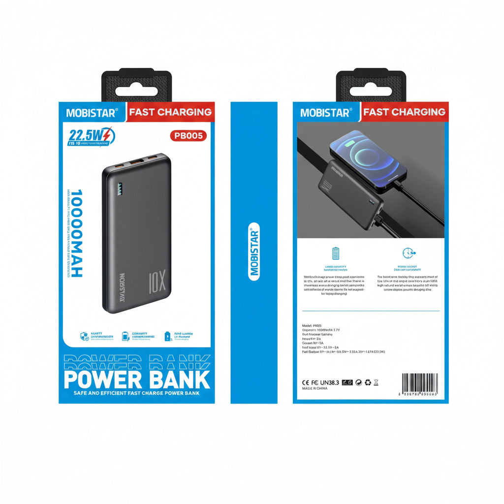 10,000mAh Power Bank 22.5W Fast Charging – Black Portable Charger