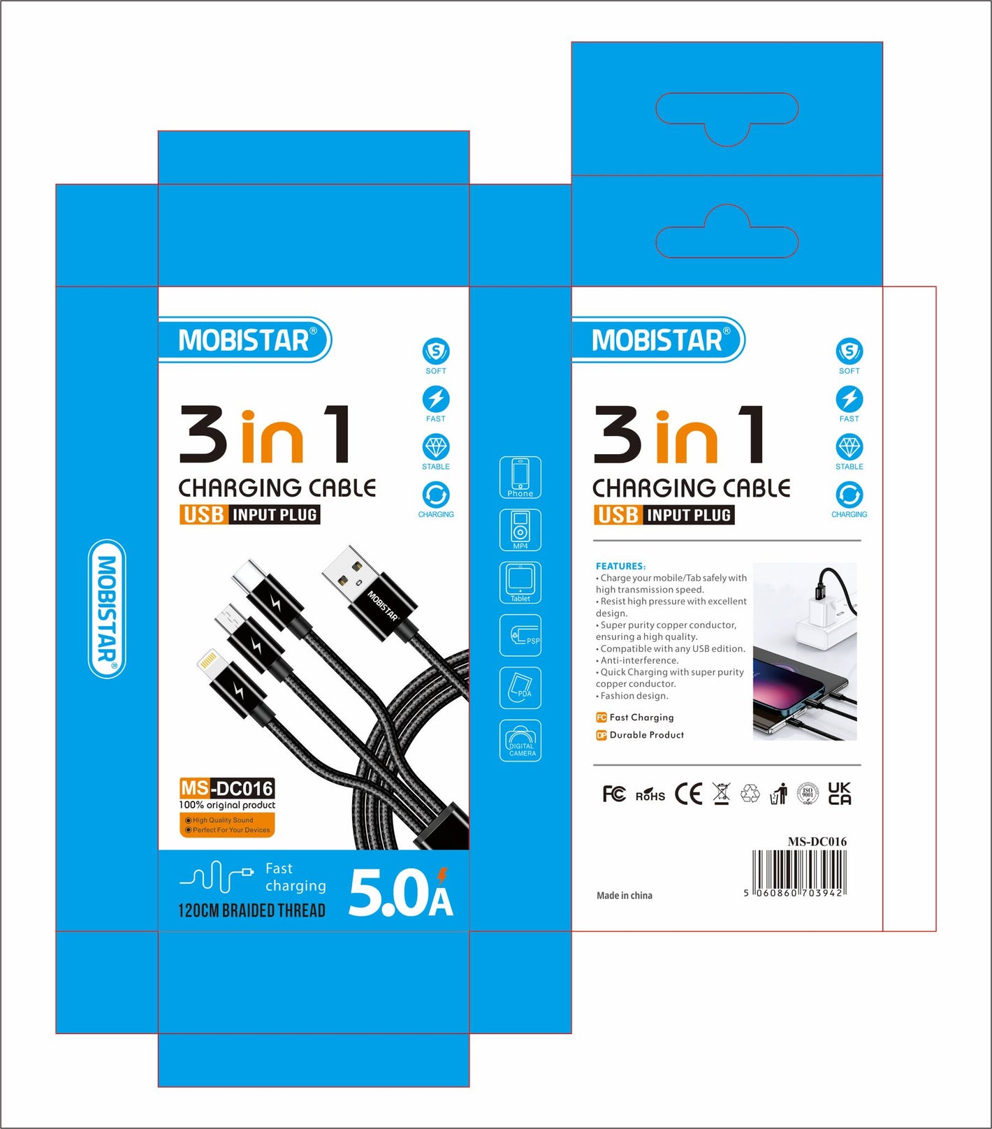 3 In 1 USB Input Charging Cable