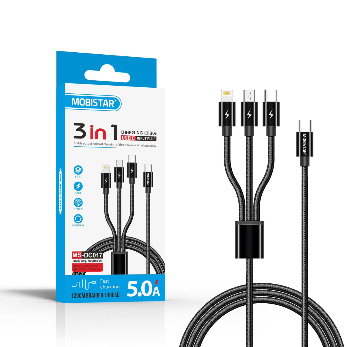 3-in-1 USB-C Data Cable – Fast Charging & Multi Device Charging Cable