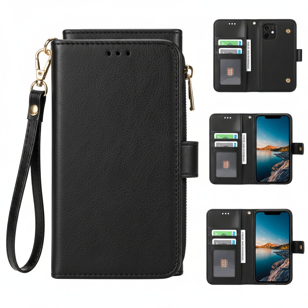Emerald Zip Bookcase Phone Cover | Wallet Case with Card Holder & Stand