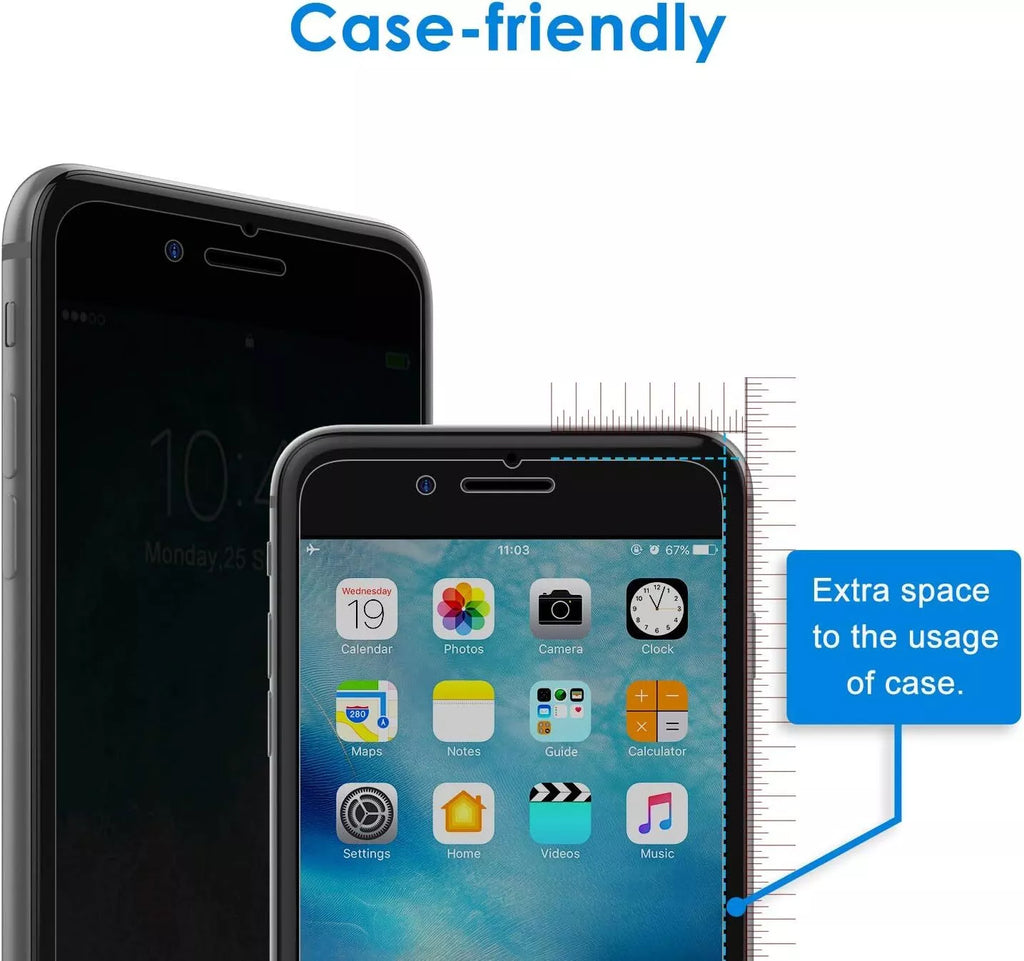 iPhone 7 / 8 Plus Privacy Screen Protector – 2 Pack Tempered Glass Anti Spy HD