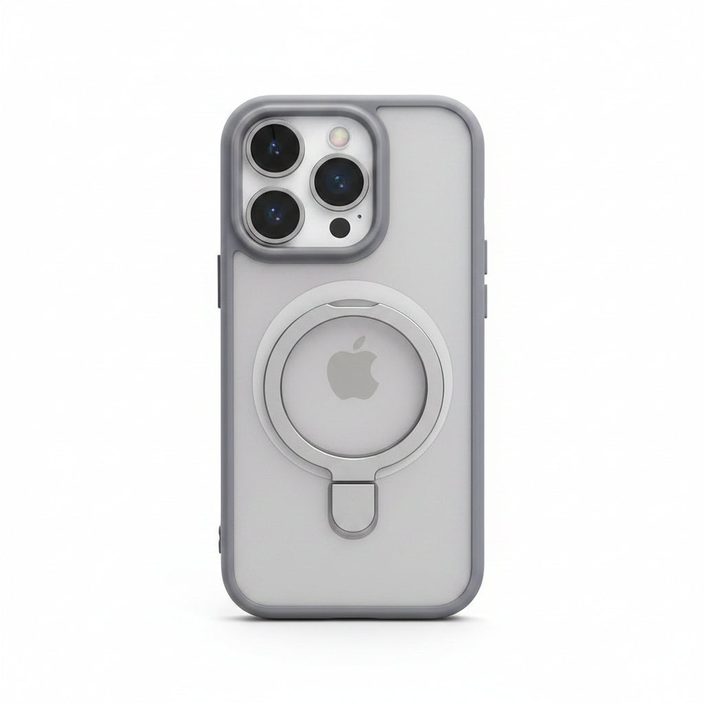 Grey Kickstand Case with Lens Protection | Shockproof Phone Cover
