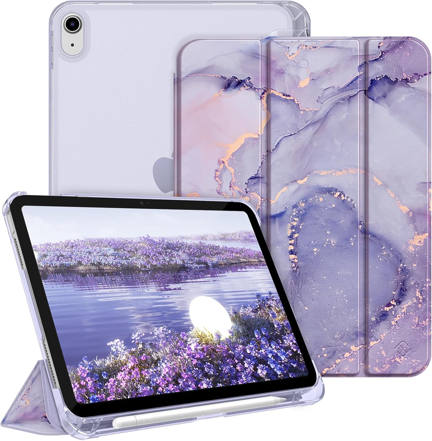 Marble Tablet Case with Pen Holder – Magnetic Stand, Slim & Shockproof Cover